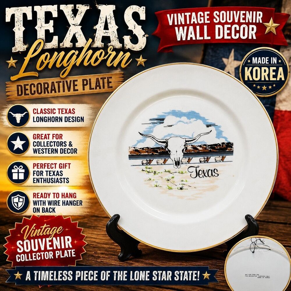 Vintage Texas Longhorn Decorative Souvenir Plate Made In Korea Western Wall...